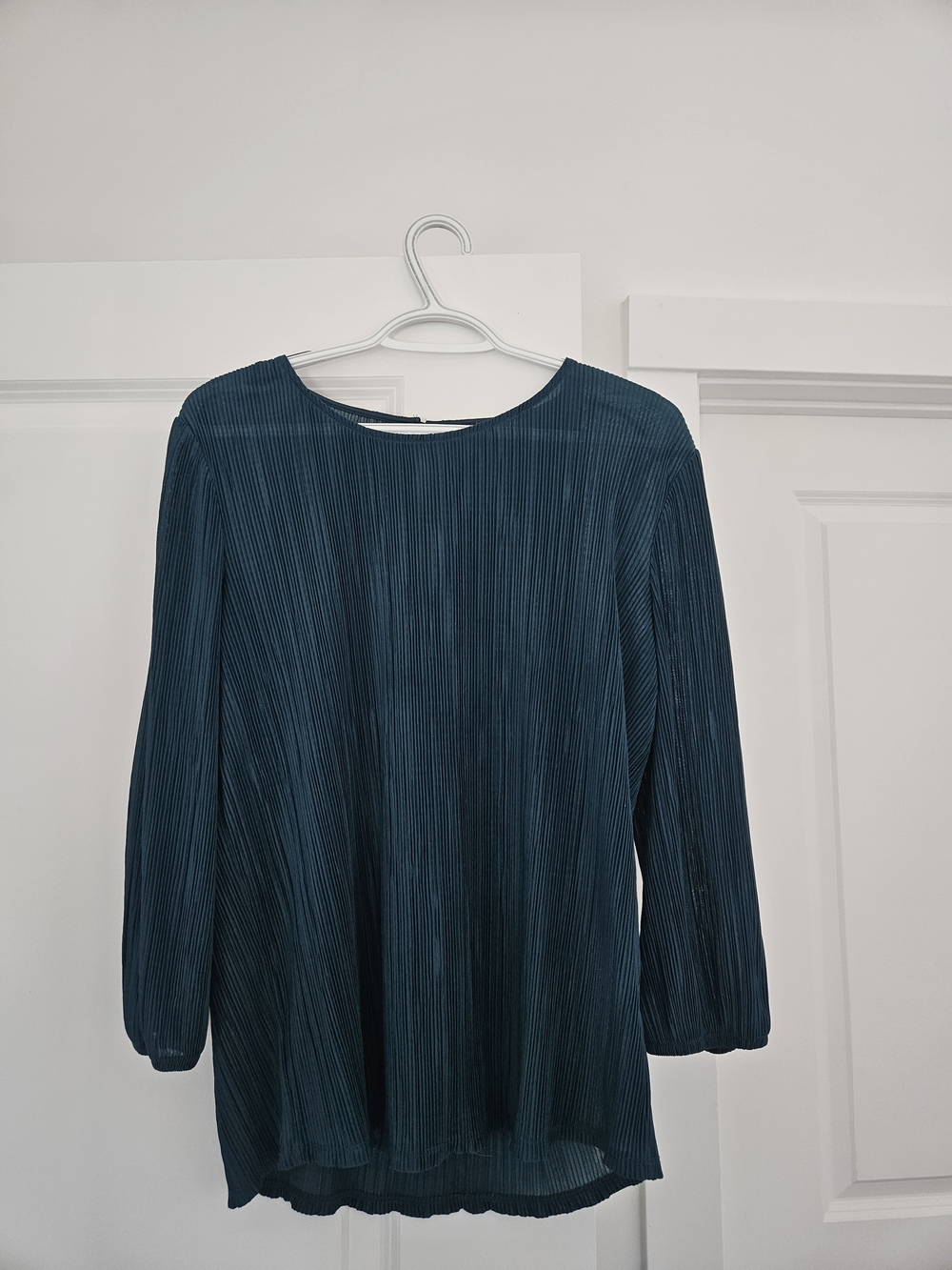 Adrianna Papell Teal Pleated Long-Sleeve Blouse Dress